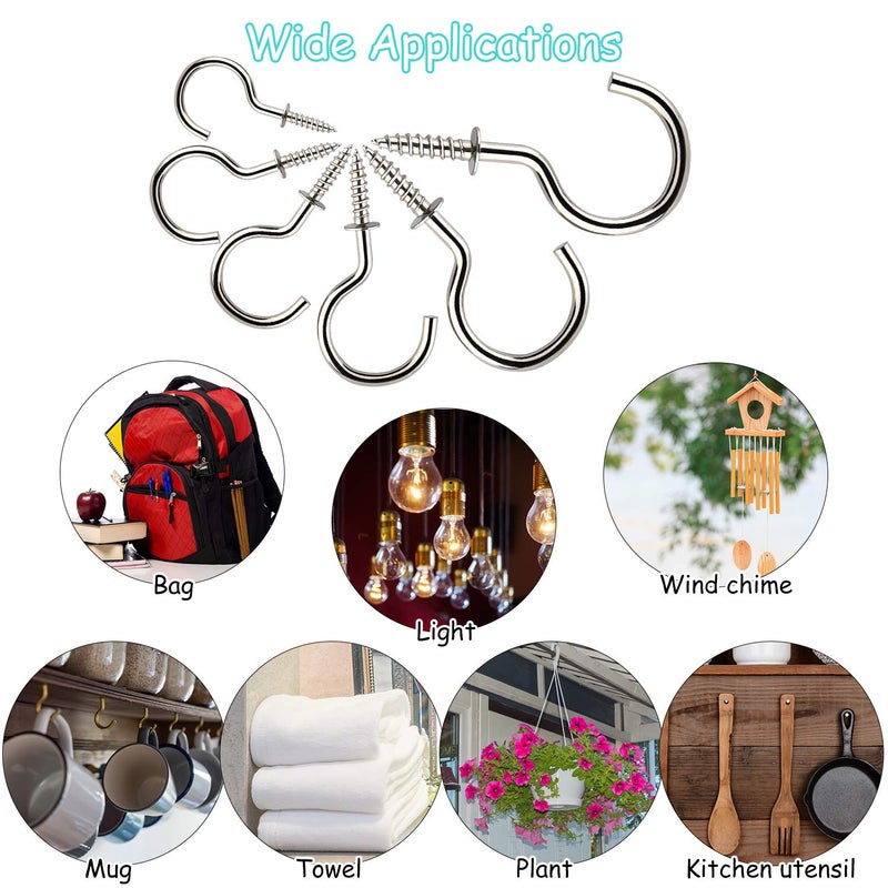 KUUQA 75 Pcs Multi-Size Nickel Plated Metal Ceiling Hooks Screw Cup Hook Holder (Silver) - Image 5